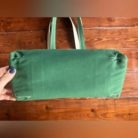 L.L. Bean Medium Boat and Tote Zipper Top Long Handles Green Canvas - Picture 2 of 3